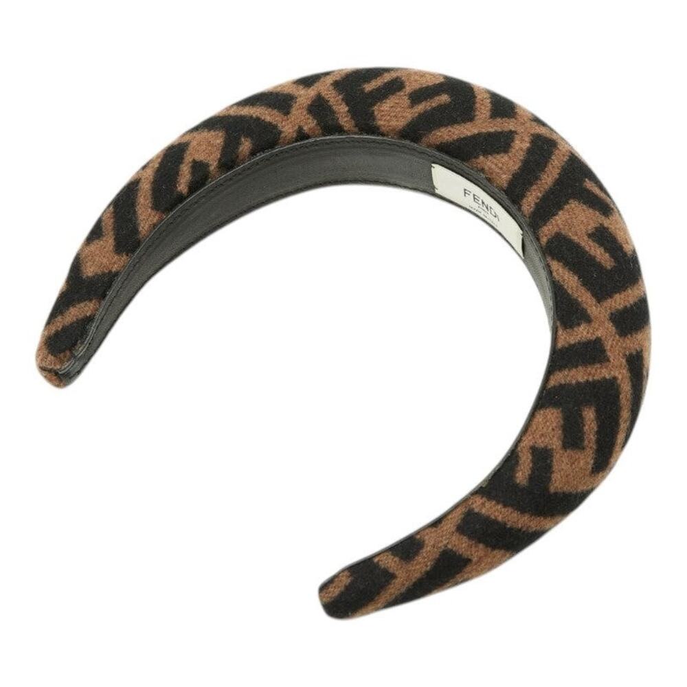 Fendi Zucca Headband Fabric Leather Hair Accessory Brown